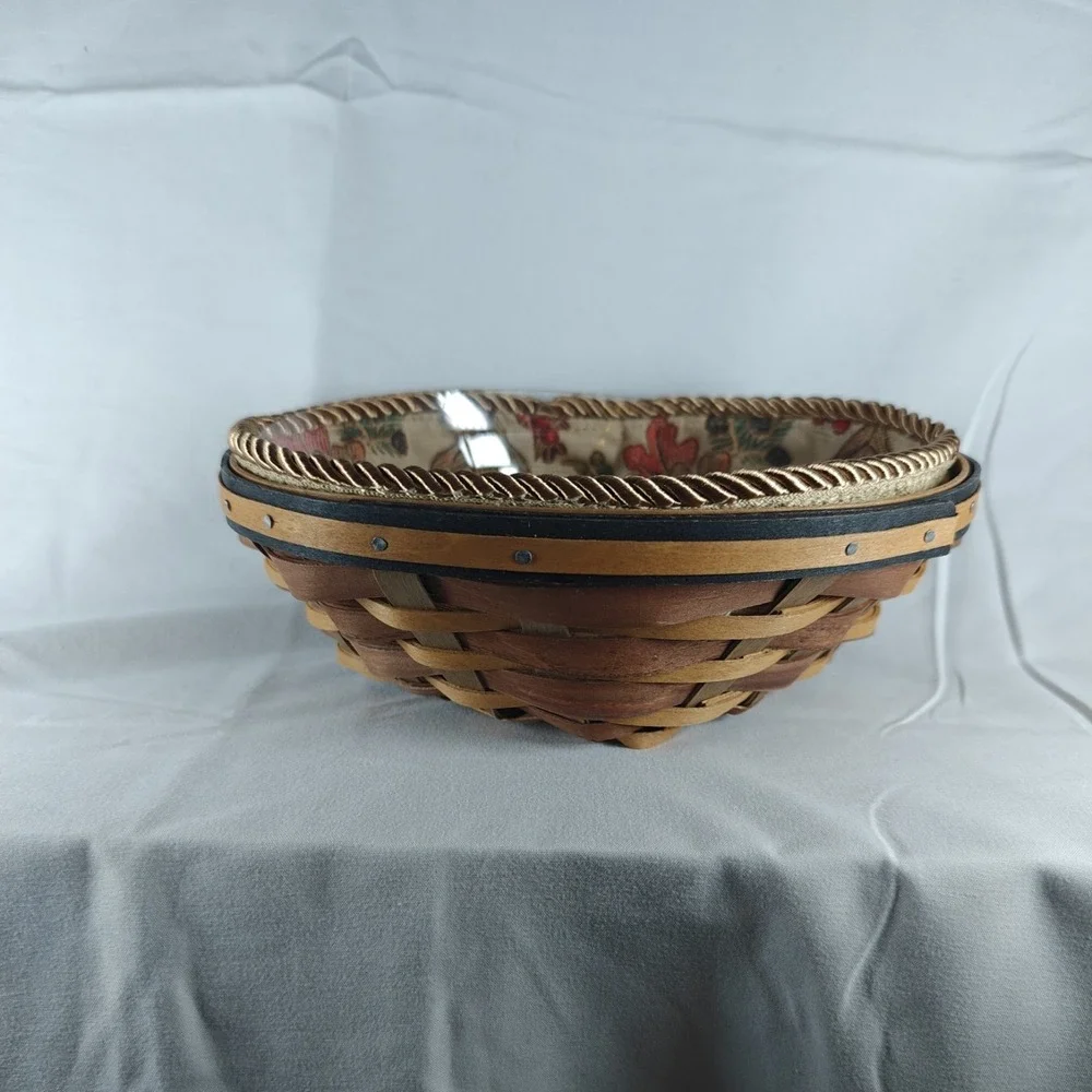 2009‎ Longaberger Small Chestnut Oval Diamond Basket Set w/Protector and Liner